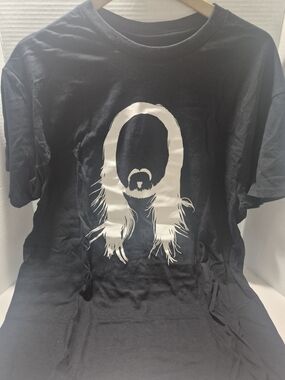 Steve AOKI- Black Tee with White Long-Hair Graphic